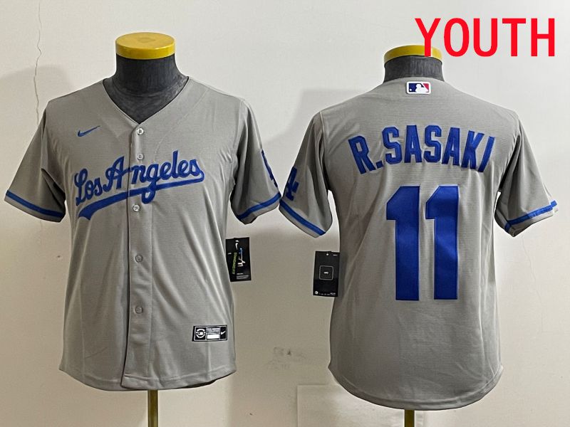 Youth Los Angeles Dodgers #11 R.Sasaki Grey Game 2025 Nike MLB Jersey style 2->youth mlb jersey->Youth Jersey